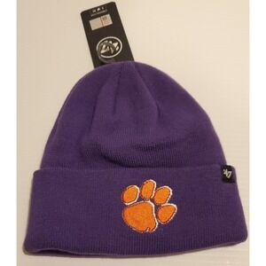 Unisex Clemson University 47 Brand Raised Cuff Knit Cap Purple Orange Logo OSFA